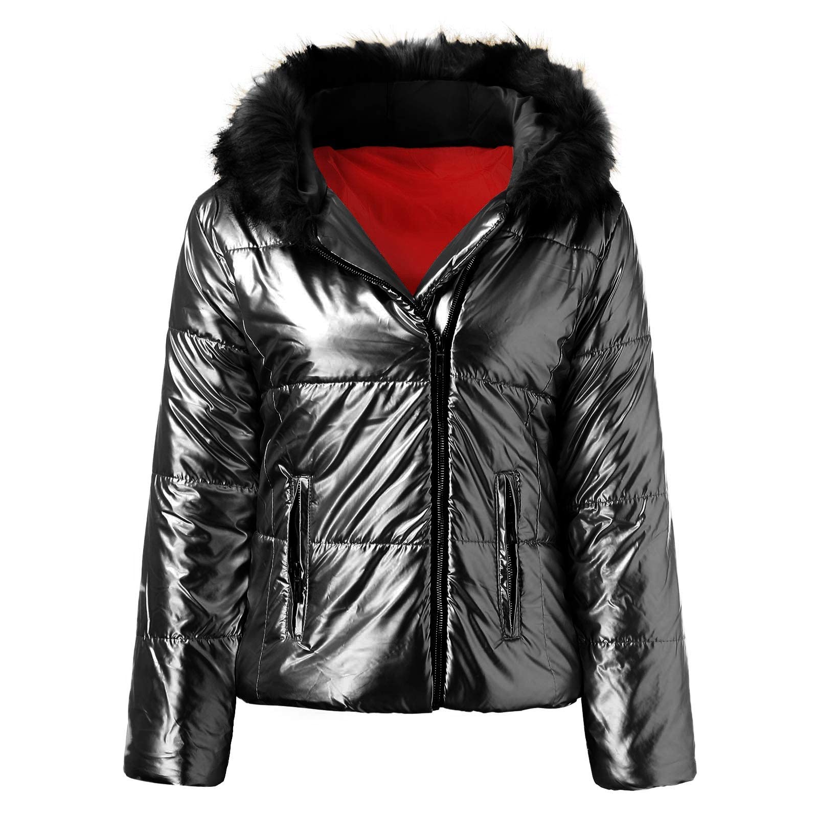 Generisch 2026 Chaqueta corta de algodón casual para mujer con cuello suelto para entretiempo, Negro , XL