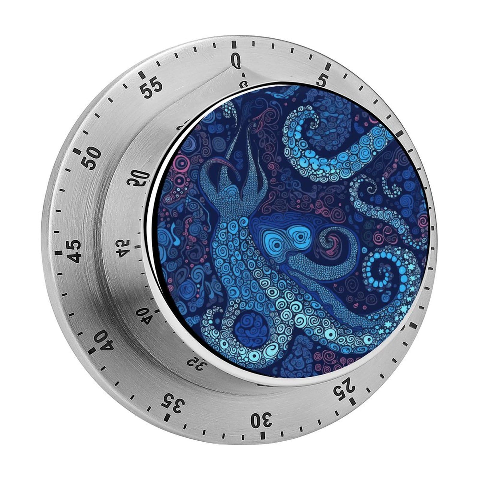 Blue Octopus Timer Exquisite Stainless Steel Body Mechanical Desk Timers 60 Minutes Visual Countdown Timers with Magnetic Backing Loud Alarm Kitchen Timer for Cooking