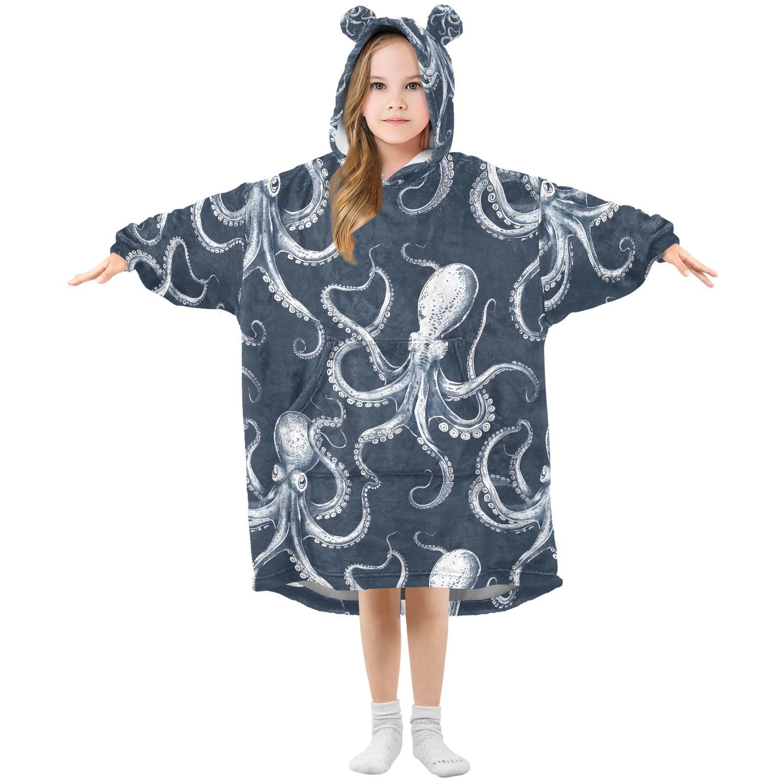 Couverture à capuche pour enfants style pieuvre après le bain - 8