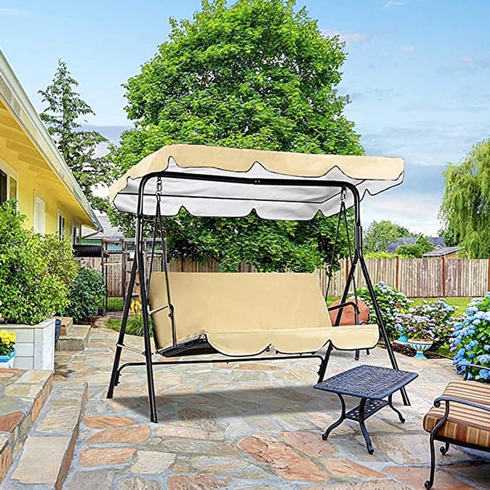 Copertura di ricambio per dondolo, set di sostituzione impermeabile per sedia a dondolo da giardino con 3 coperture per sedile e copertura per baldacchino, senza staffa (Beige 164 x 114 x 15 cm)