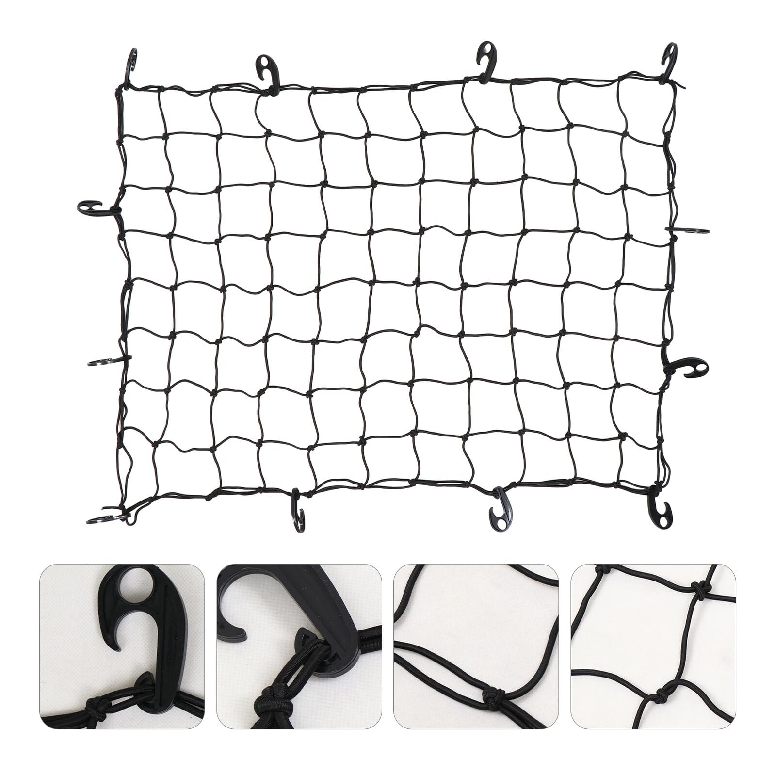 Filet Élastique à Bagages pour Voiture en Caoutchouc Noir 120x90cm, Résistant et Pratique pour Organisateur de Coffre et Chargement sur Porte-Bagages de Toit