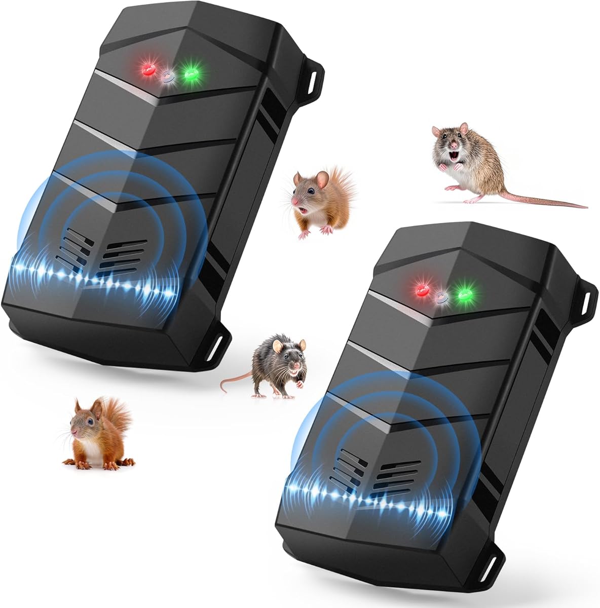 Ultrasonic Rodent Repellent for Car Engine, 2 Pack Mouse Repellent – Battery Powered Under Hood Mouse Repeller with Upgraded Flashing Strobe Light, Keep Mice Out of Car, RV, Garage, Room
