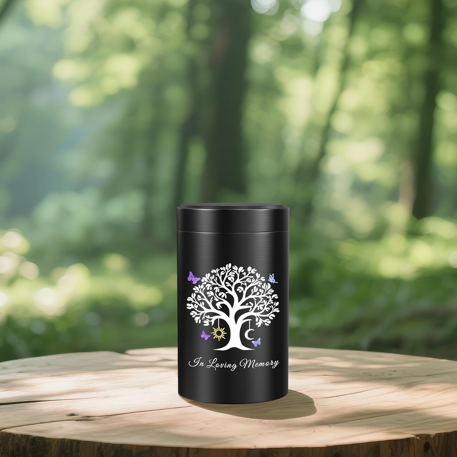 SOITIS Mini Urn for Human Ashes 3.54 Inch Small Urns for Human Ashes Keepsake Memorial Urn for Human Ashes Aluminum Keepsake Cremation Ashes Keepsake-Tree of Life with The Moon and Sun - Image 6