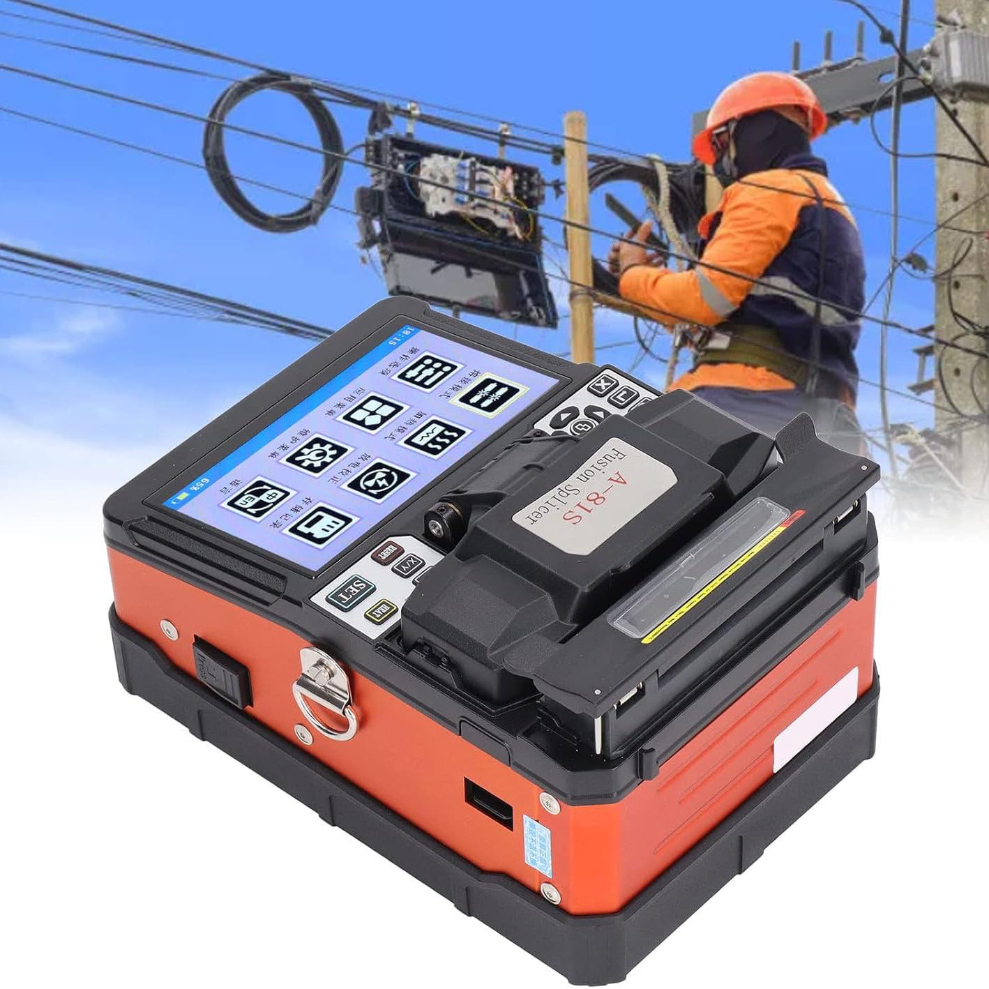 Fusionadora de fibra optica FTTH empalmadora con alineación de núcleo 0,02 dB baja pérdida, empalme rápido 7s calentamiento 18s, para instalación fibra exterior telecom ISP técnico redes