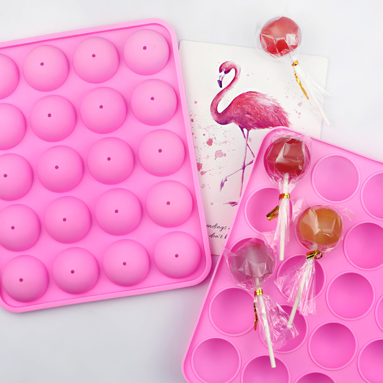 Moule à cake pop, rond, en silicone, à 20 trous, avec 100 batons Pop Cake, 100 paquets de bonbons, présentoir à mesurer, pour cakes, bonbons, gelée et chocolat