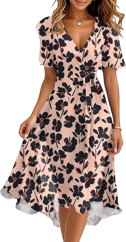 Spring Summer Chiffon Midi Dresses for Women 2025 Elegant Classy Wedding Guest Floral Formal Cocktail Prom Dress