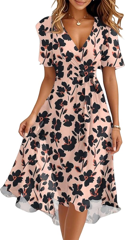 Spring Summer Chiffon Midi Dresses for Women 2025 Elegant Classy Wedding Guest Floral Formal Cocktail Prom Dress