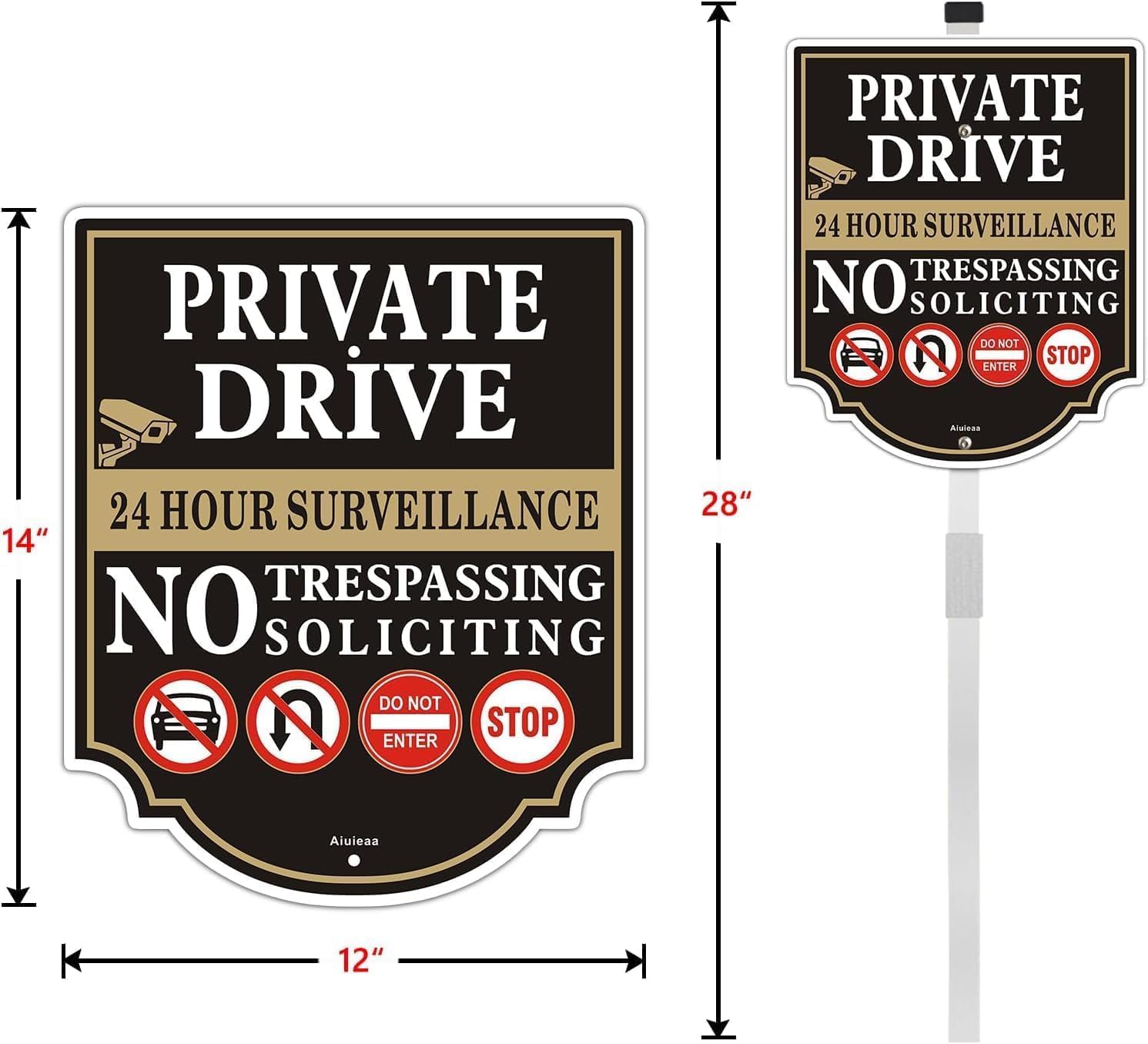 3 Pack Private Driveway Sign Do Not Enter Sign with Stake, No Trespassing Soliciting Sign, No Parking No Turn Around Sign,Private Road, Easy to Install