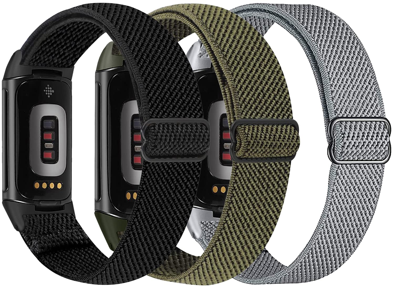 3 Pack Elastic Nylon Bands & Lace Silicone Bands Compatible with Fitbit Charge 5,Adjustable Breathable Replacement Straps Soft Nylon Loop & Slim Silicone Wristbands for Women Men-picture-26