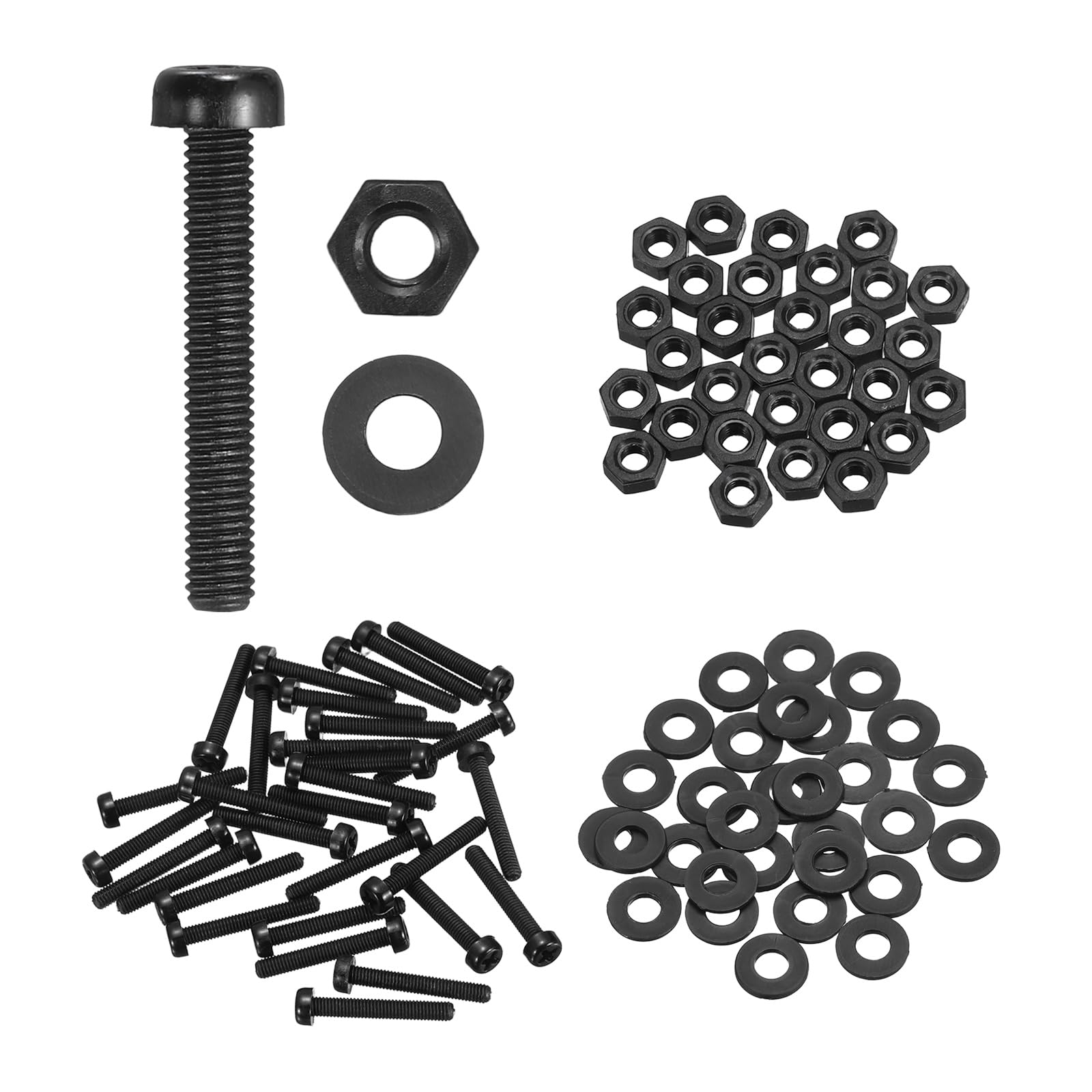 sourcing map 30 Set M3x20mm Nylon PA66 Plastic Cross Round Head Screw Phillips Bolts Hex Nuts Flat Washers Assortment Kit, Metric Full Thread Bolt Fasteners for DIY Machine Assembly, Black — image 1