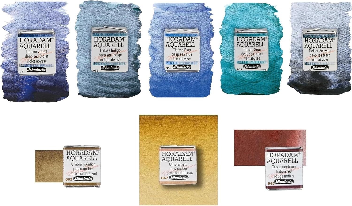 Schmincke HORADAM® AQUARELL, Super Granulation 5 x 1/2 Godets et 3 x 1/2 Godets Granulation