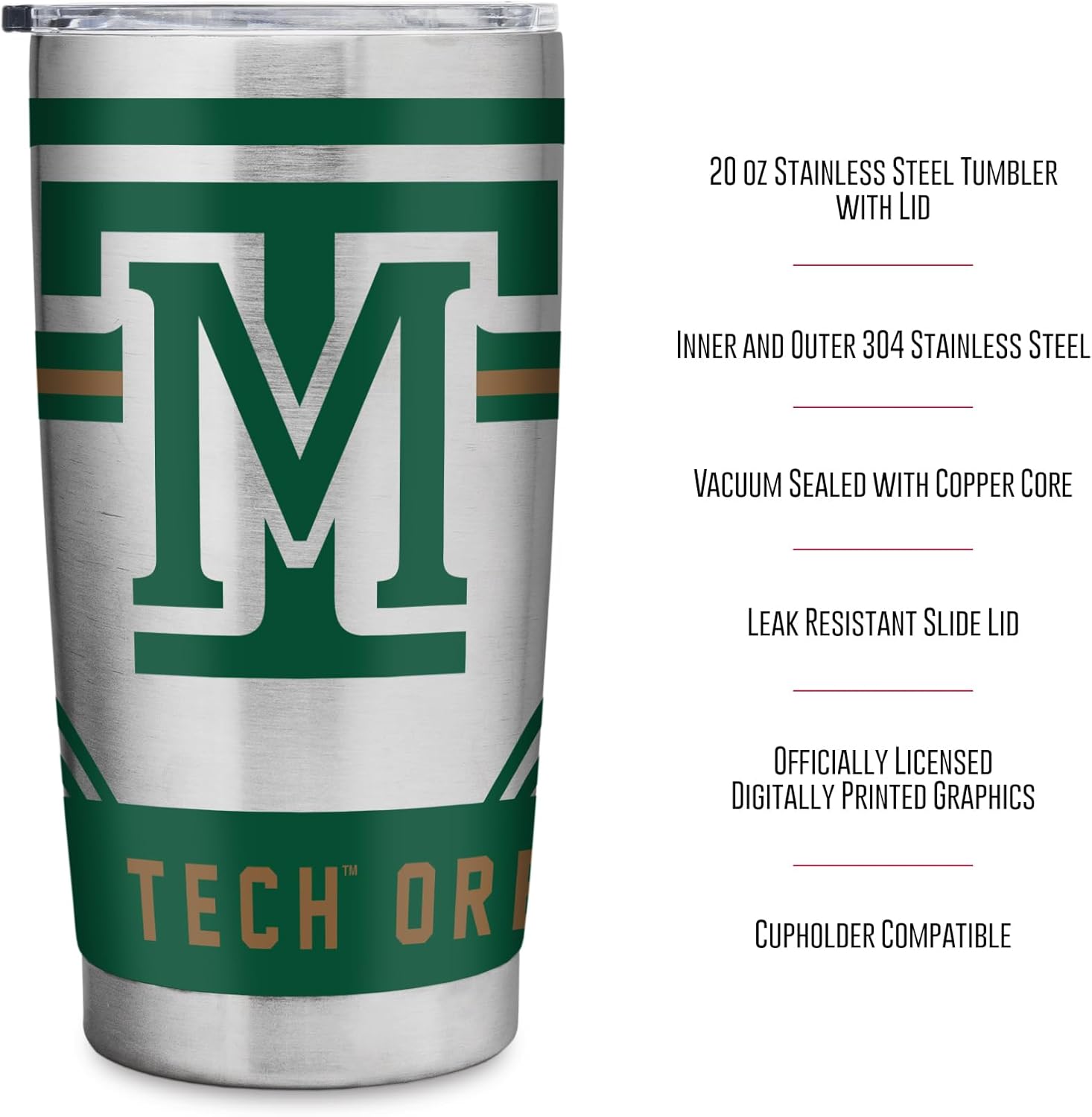 Rico Industries NCAA Montana Tech Orediggers Standard 20oz Stainless Steel Tumbler with Lid - Great For Coffee, Tea, Water or Cocktails - Image 7