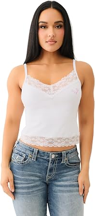 True Religion Womens Hs Crystal Embroidery Lace Tank