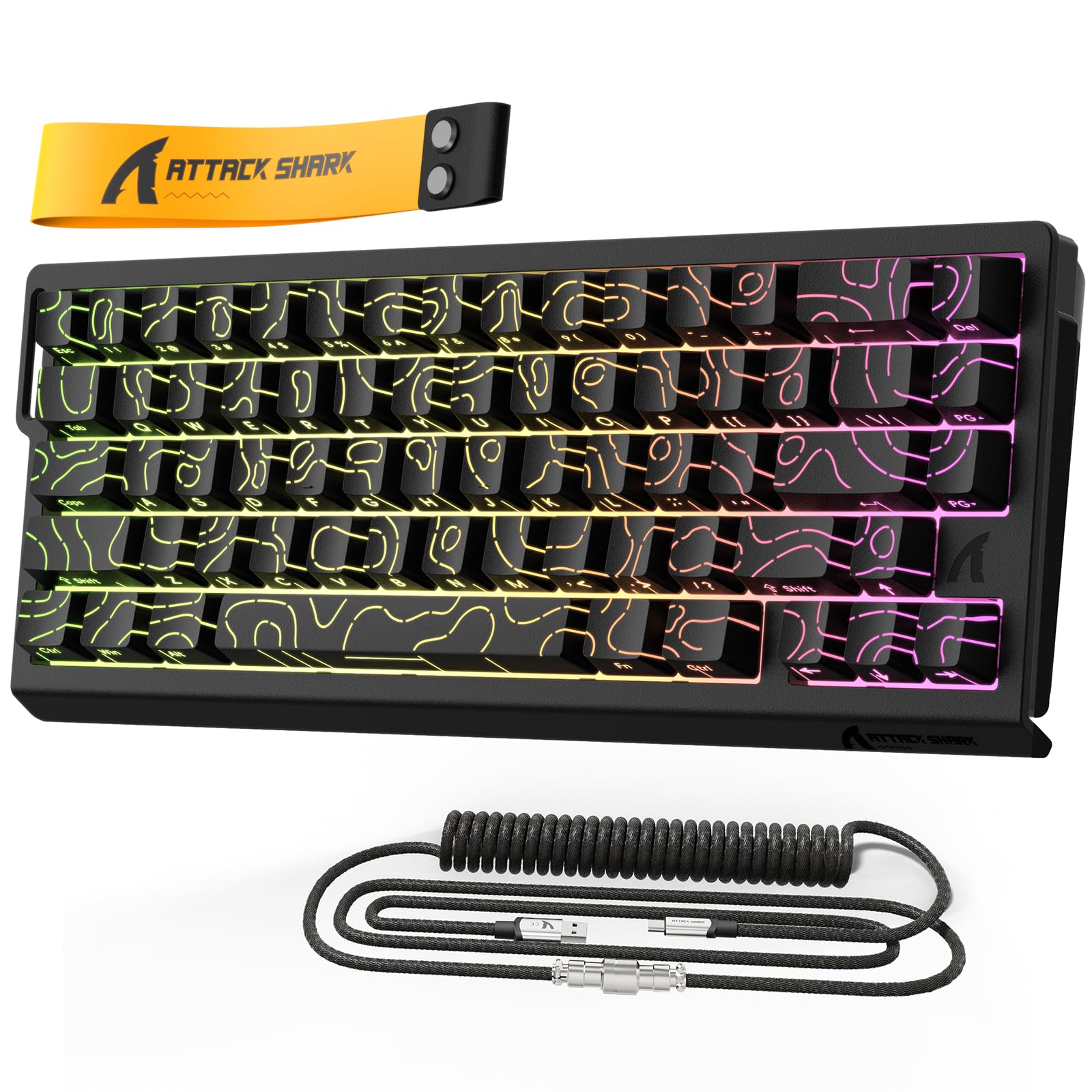 MAMBASNAKE x ATTACK SHARK X68HE Klawiatura mechaniczna Rapid Trigger Magnetic Switch, 0,01 mm Regulowana aktywacja Przewodowa 60% Klawiatura do gier z kablem spiralnym, 8KHz, SOCD, RGB(czarne kontury)