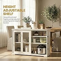 Vista 6 de NAFORT Aparador de madera con puertas correderas, mesa de consola de almacenamiento de cocina, barra de café con estante ajustable para sala