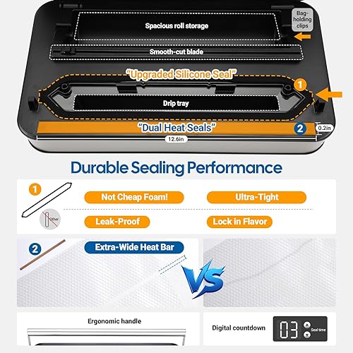 Miniatura 6 de INKBIRD Máquina selladora al vacío con bomba doble de 160 W, sellador al vacío profesional automático completo para conservación de alimentos con