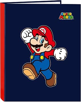 Super Mario World Folder with 4 Rings, Ideal for Children of Different Ages, Comfortable and Versatile, Quality and Resistance, 26.5 x 33 cm, Navy Blue