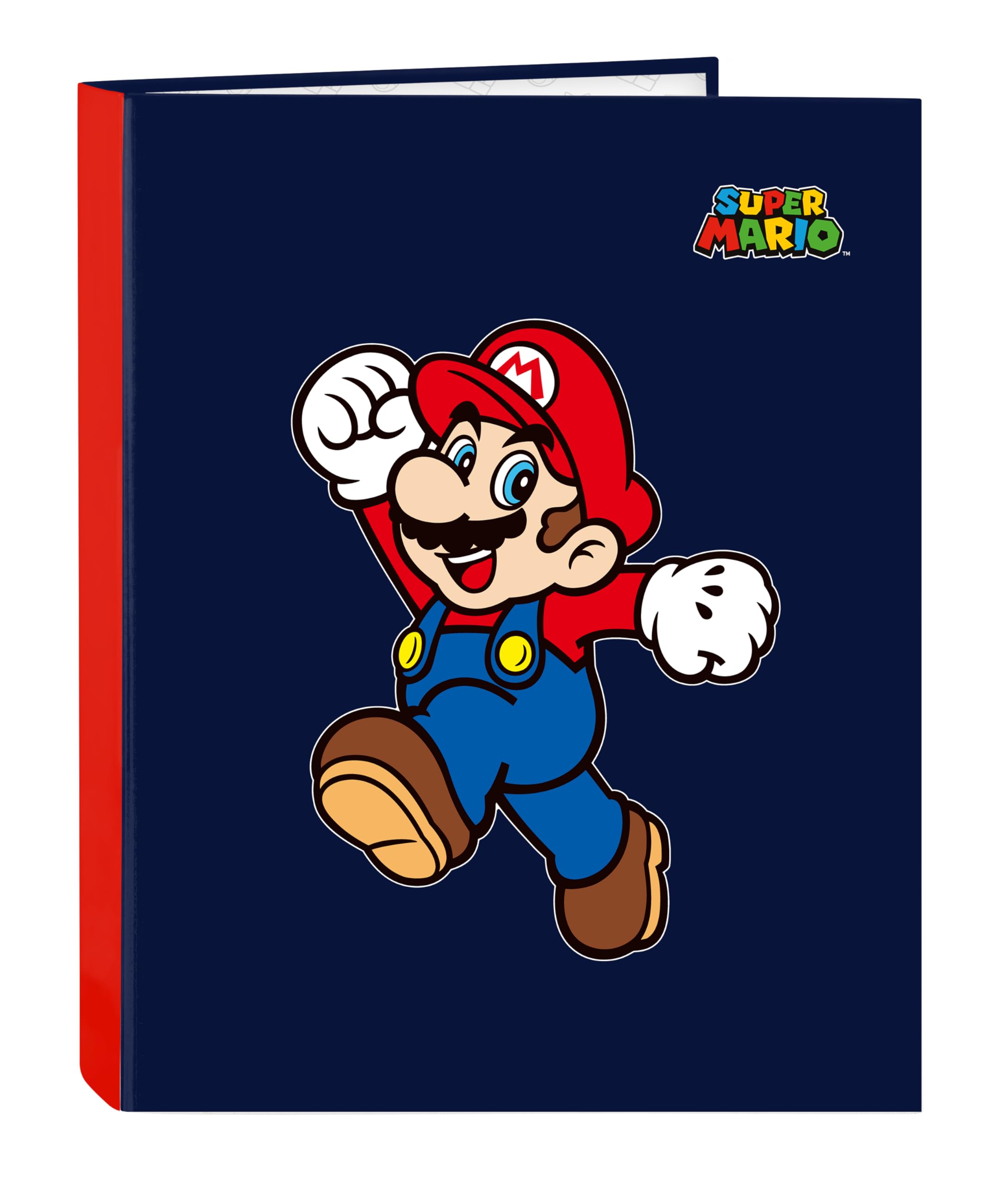 Super Mario World – Folder with 4 Rings, Ideal for Children of Different Ages, Comfortable and Versatile, Quality and Resistance, 26.5 x 33 cm, Navy Blue, Navy, Estándar, Casual