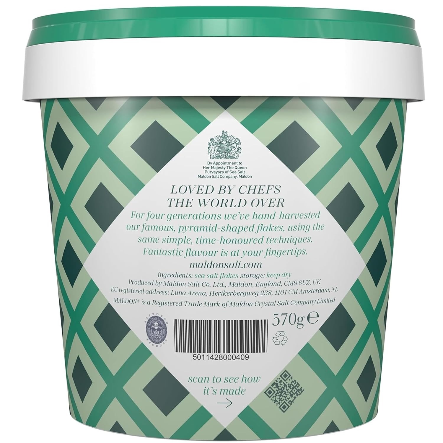 Maldon's Sea Salt Flakes, 2 x 20 oz (570 g) Tubs – Kosher, Natural, and Handcrafted Gourmet Salt in Convenient Resealable Packaging with Signature Pyramid Crystals for Exceptional Flavor and Texture