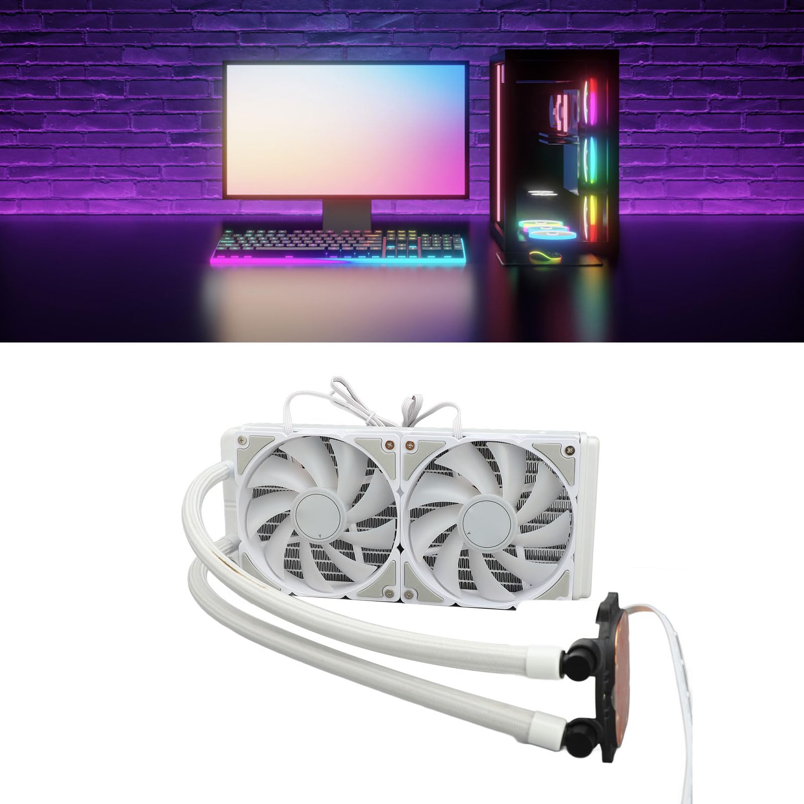 Chłodzenie Wodne Wentylator Chłodnicy Procesora RGB, Wysokowydajny Aluminiowy Cichy Podwójny Wentylator Chłodzący Ciecz, Oświetlenie LED, Przyjazny dla Użytkownika, do Komputera