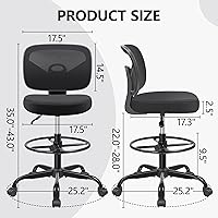 Vista 3 de Primy Silla Alta de Escritorio de Dibujo - Sin Brazos, Altura Ajustable, Respaldo de Malla, con Ruedas, Silla de Escritorio de Pie para Sala de Negro