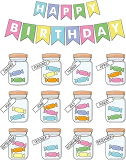 85Pcs Happy Birthday Bulletin Board Set Colorful Candy Calendar Poster Classroom Birthday Chart for Back to School Decorations