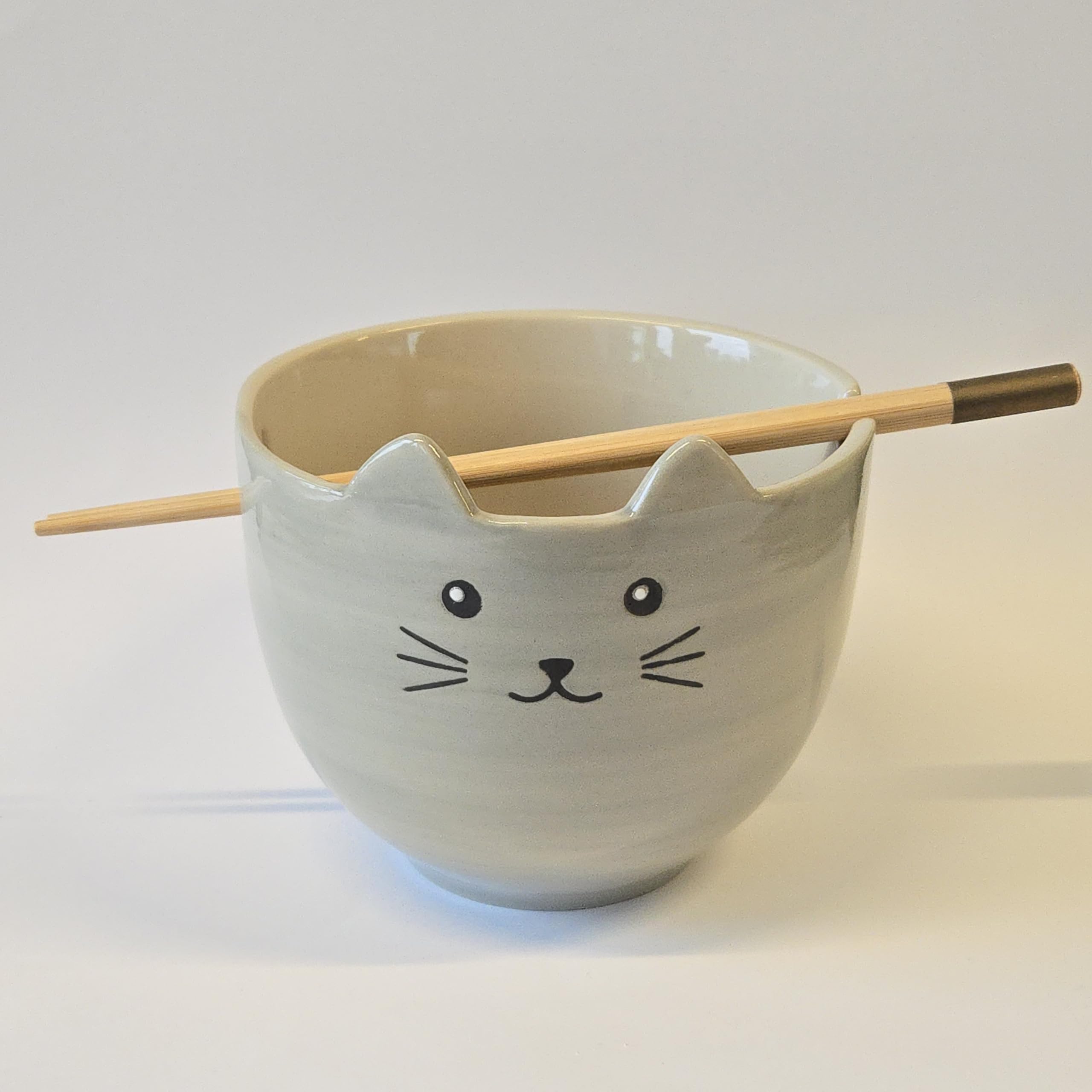 Sass & Belle Cat Noodle Bowl with Chopsticks, Cute Ceramic Noodle Bowl for Soup Pho, Rice, Ramen Bowl Set - Image 2