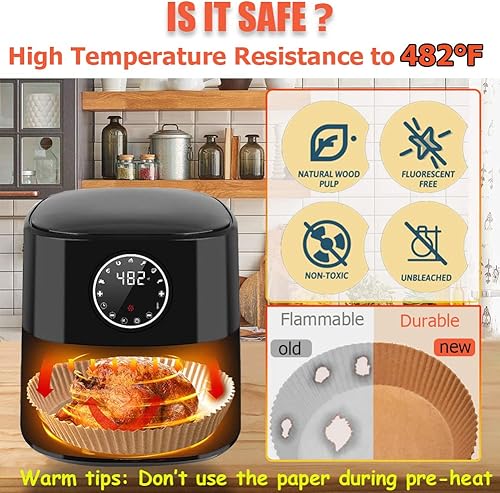 Miniatura 4 de Fryer - Forro de papel desechable de 63 pulgadas  100 revestimientos antiadherentes para freidora de aire redondos a prueba de aceite papel de