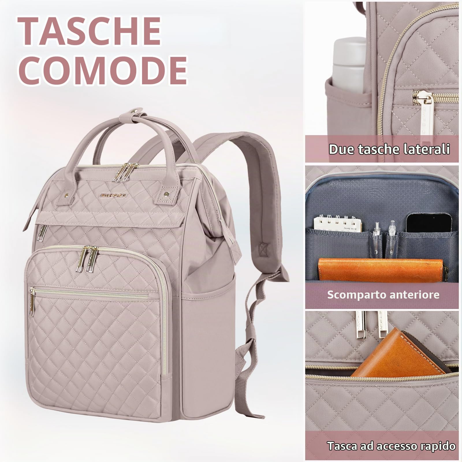 EMPSIGN Zaino Porta PC 17 Pollici, Multitasche Grande Capacità Resistente | rosa, idrorepellente, tasche laterali per borraccia, spallacci comodi, fascia trolley, adatto per scuola, ufficio e viaggi