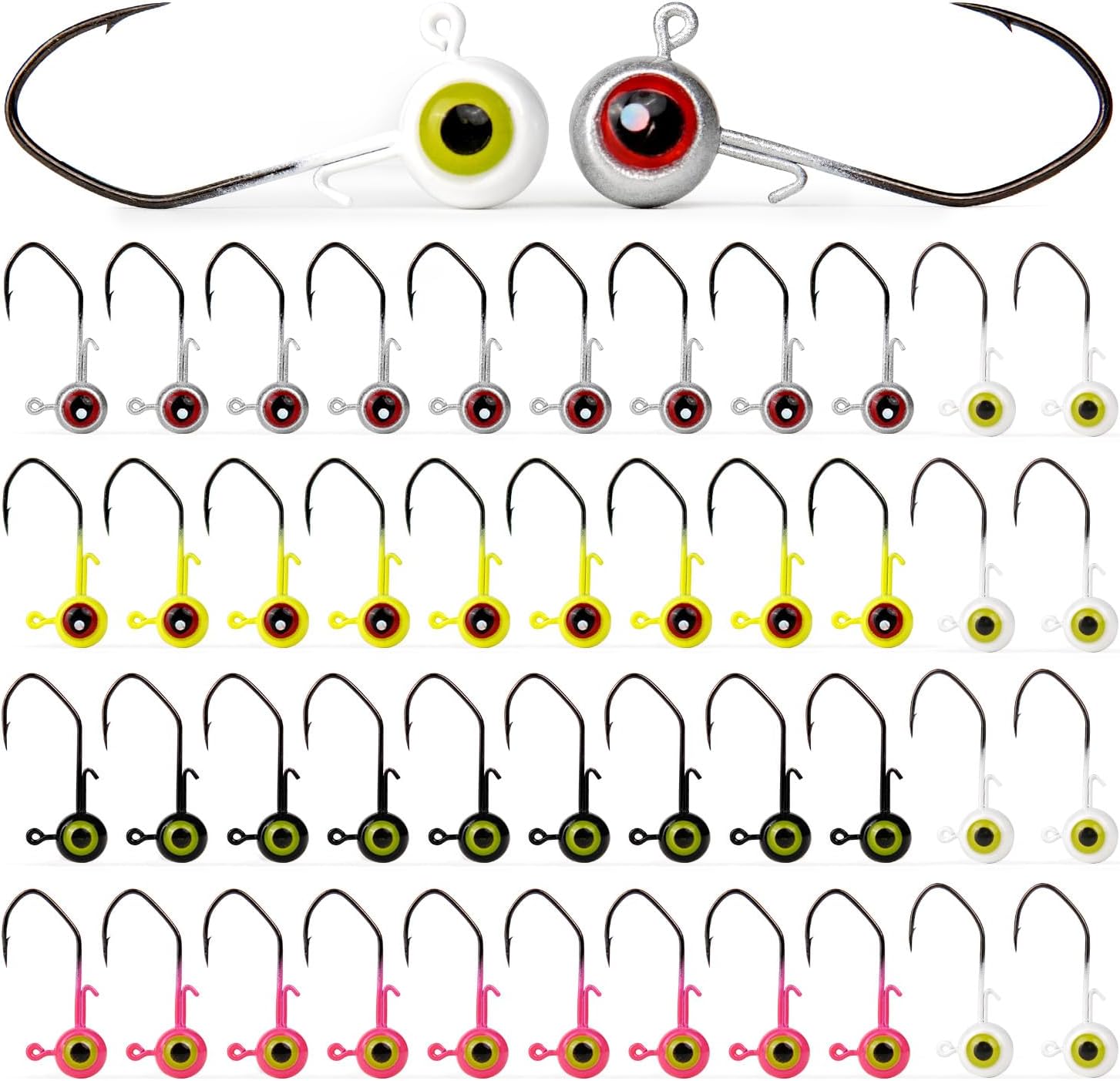 40-Pack Crappie Jig Heads for Fishing - 5 Colors Kit for Panfish, Walleye, Bass 1/32, 1/16, 1/8oz