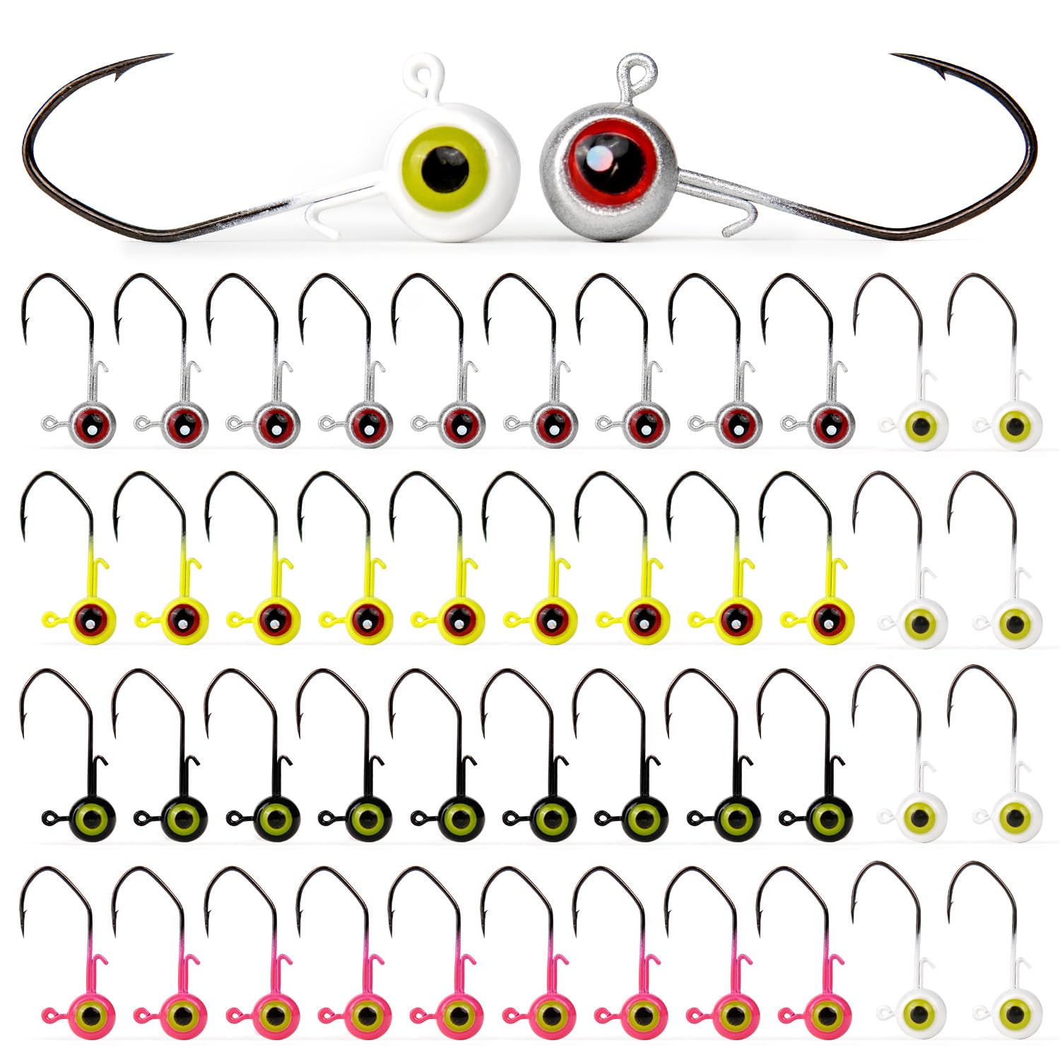 40-Pack Crappie Jig Heads for Fishing - 5 Colors Kit for Panfish, Walleye, Bass 1/32, 1/16, 1/8oz