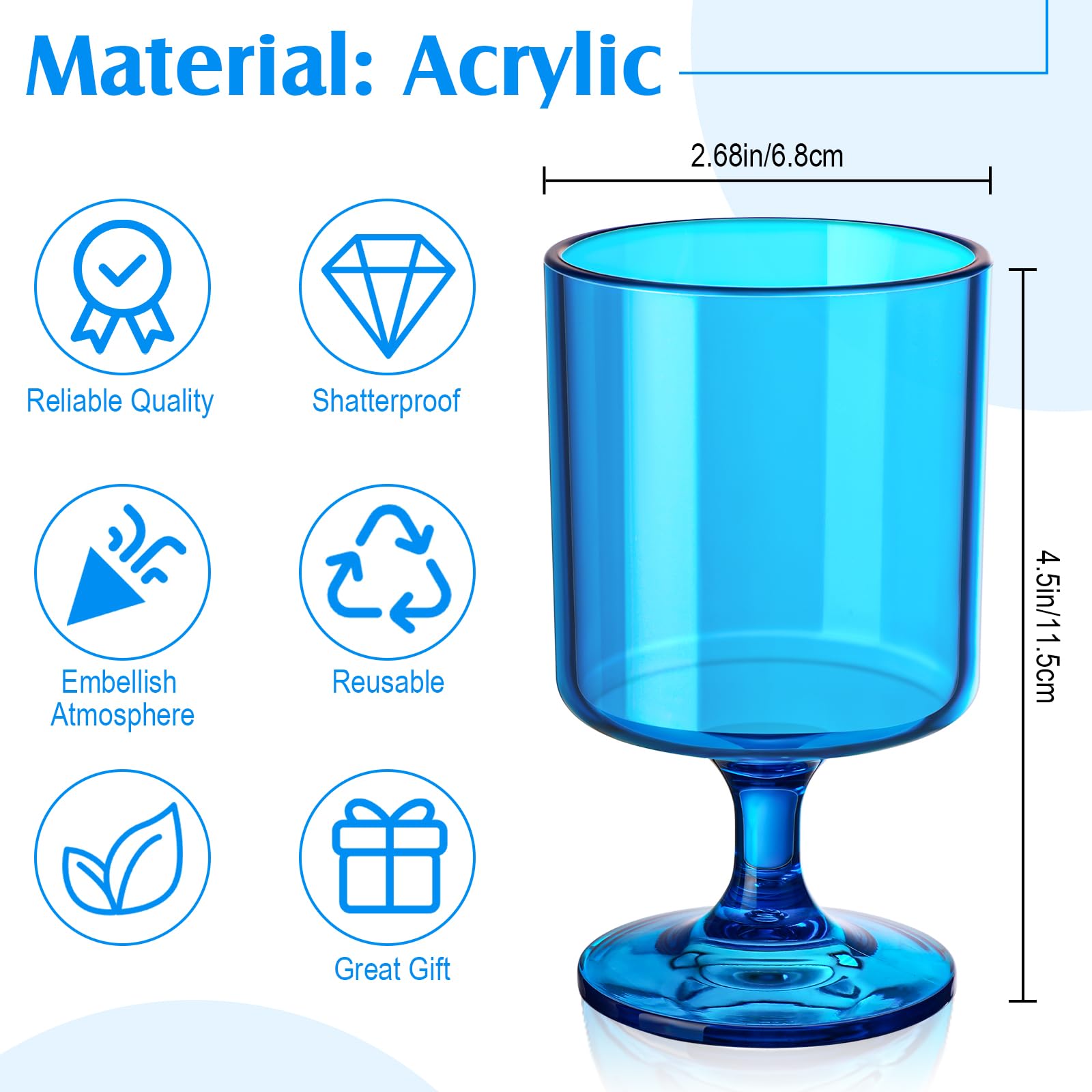 48 Packs 8oz Acrylic Wine Glasses Bulk Short Stem Disposable Colored Plastic Goblet Cups Vintage Milkshake Cordial Cute Cocktail Drink Water Stemware