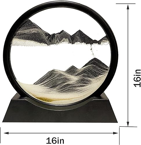 Miniatura 58 de HYUGF Decoración de imagen artística de arena en movimiento, movimiento líquido de paisaje de arena profunda 3D, marco de vidrio redondo, regalo