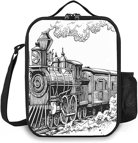feprena Bolsa de almuerzo con motor de vapor para mujer, aislada, tren viejo, ferrocarril de madera, a prueba de fugas, aislada, suave, para