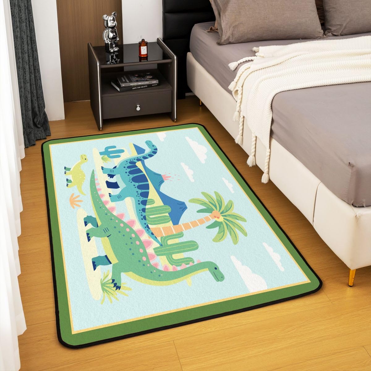 Autotoon Süß Dinosaurier Teppich 100x150cm Wildes Tier Wohnzimmerteppich Dschungel Dino Outdoor Teppich Küchenteppich Super Weich Kurzflor