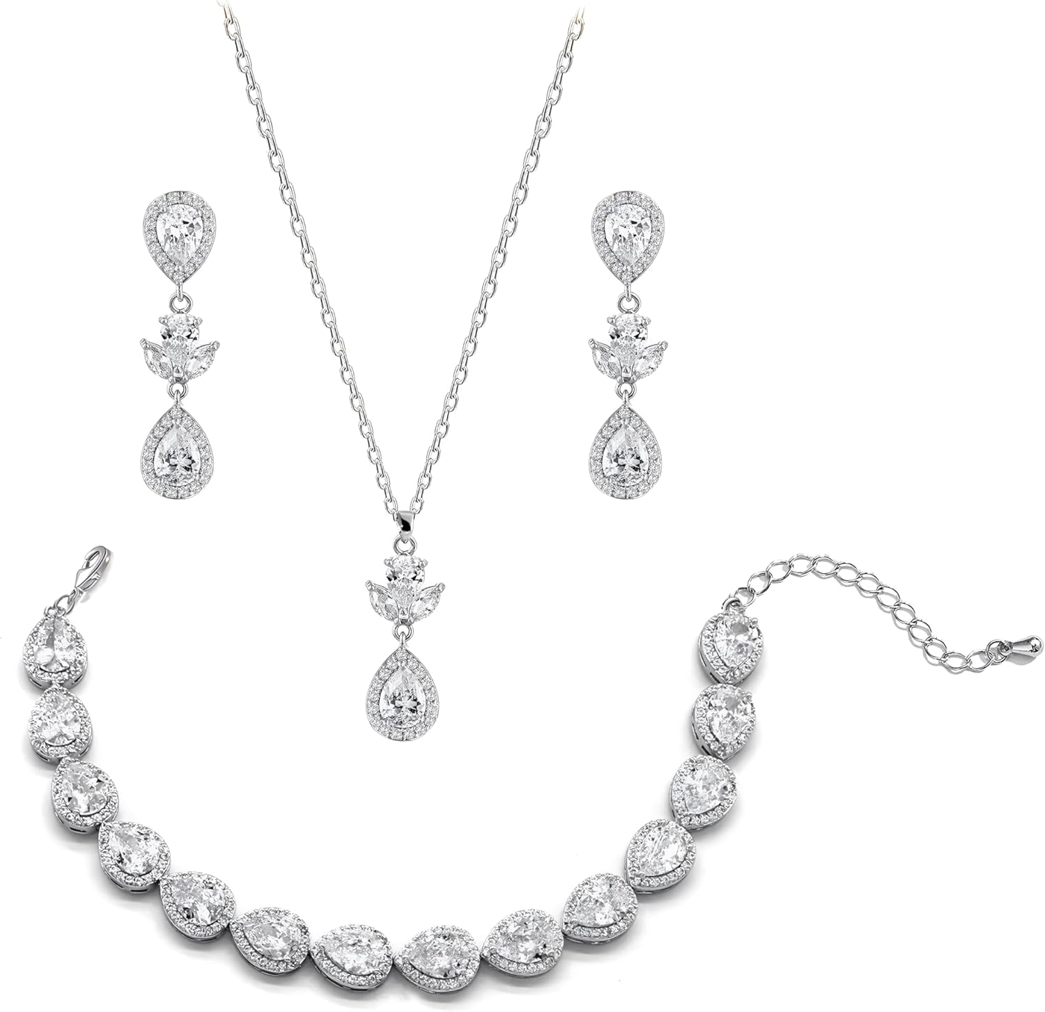UDYLGOON Elegant Bridal Jewelry Set for Bride Bridesmaid Wedding Prom Teardrop Necklace Earrings Bracelet Set