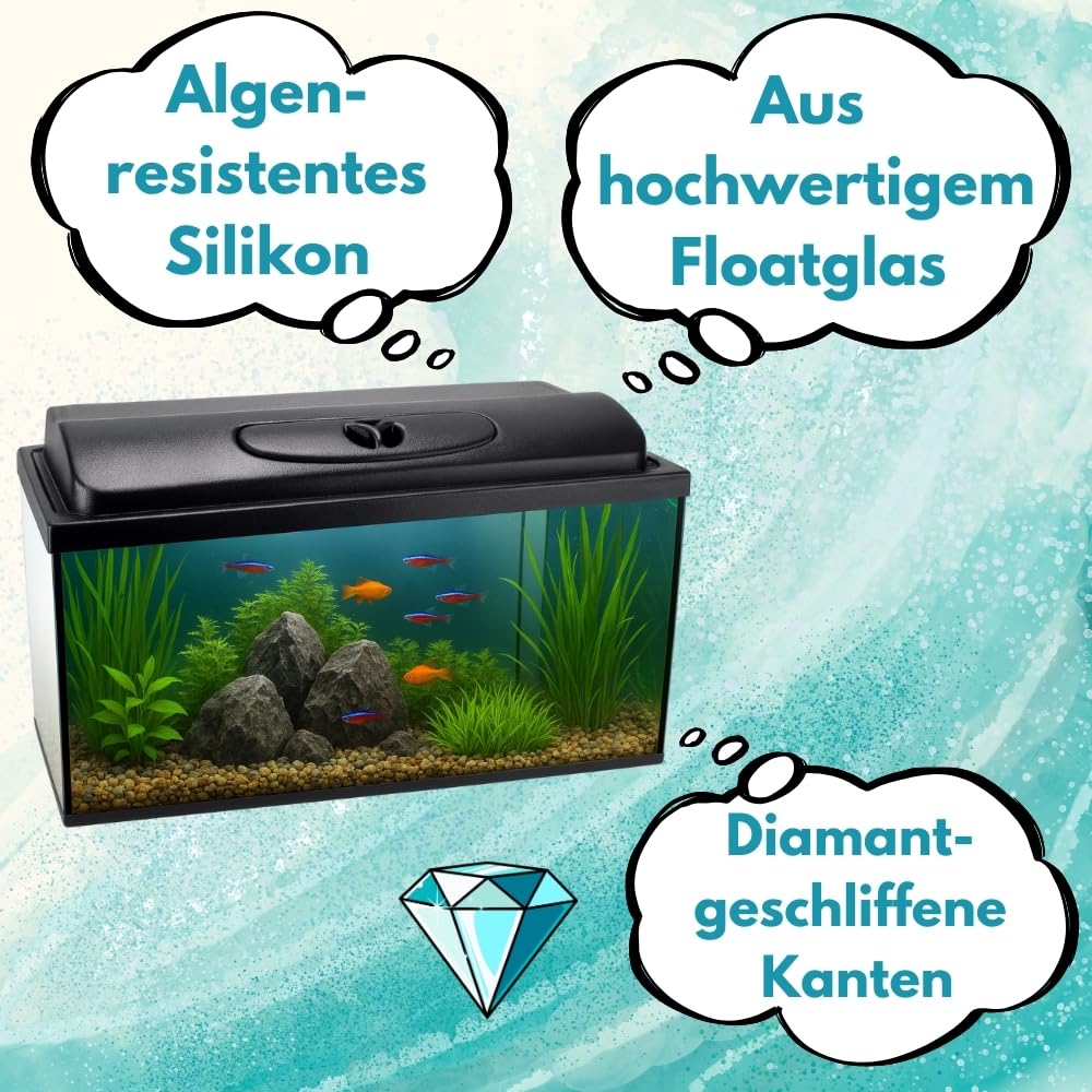 Aquarium Komplettset 60x30x30 54 L Starterset Becken mit Abdeckung inkl. LED Beleuchtung Aquarium Set Komplett