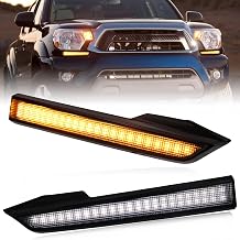 Switchback White/Amber LED Front Side Marker Headlight DRL Amber Sequential Turn Signal light Feature Compatible with Toyota Tacoma 2012-2015 Replacement Front Bumper Trim 2012-15