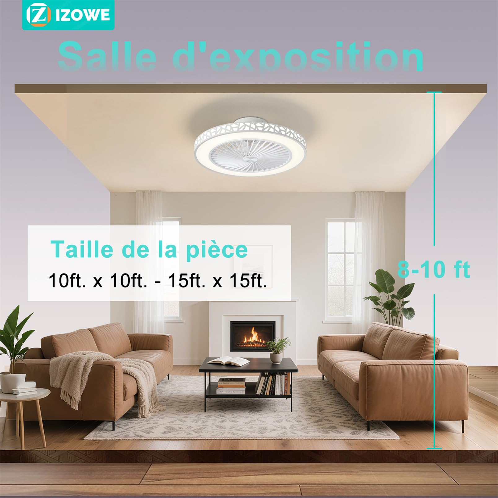 Ventilateur Plafond Moderne 48cm, Plafonnier Ventilateur avec Lumière LED Dimmable 3 Couleur 40W, 6 Vitesses Réversible Ventilateur de Plafond avec Télécommande Intelligent Timer, Chambre Salon