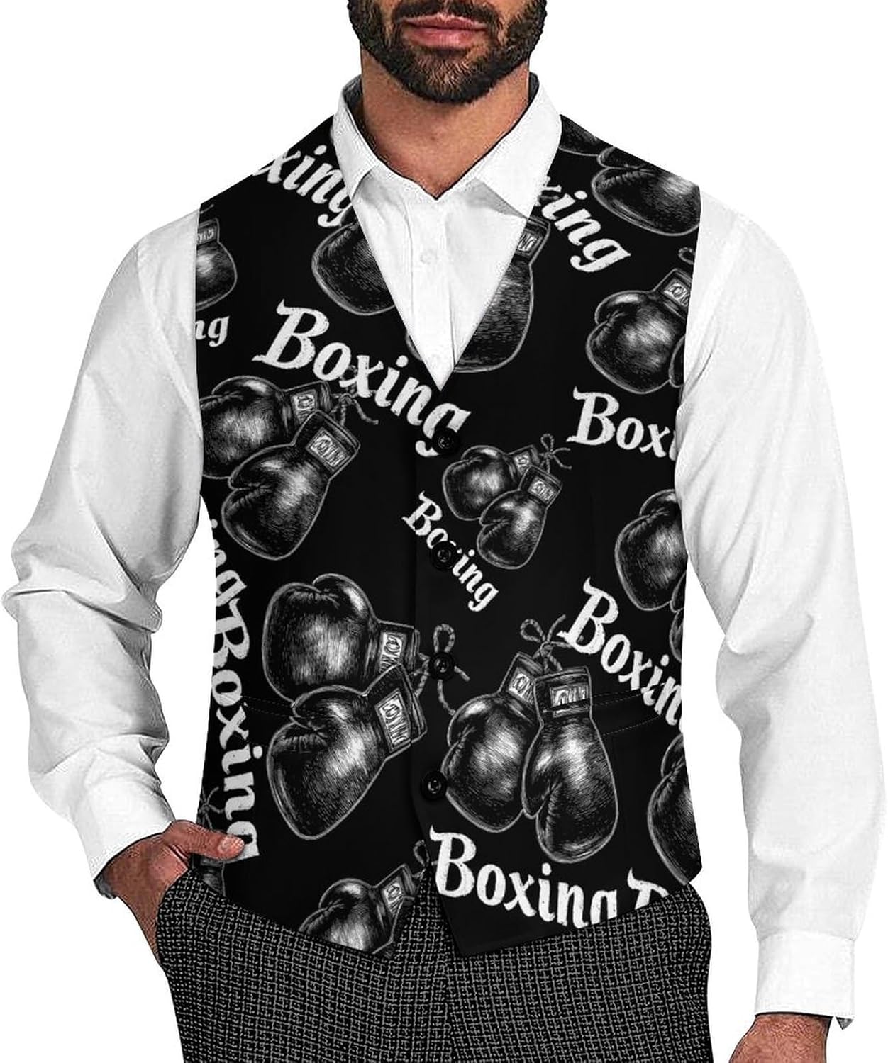 Boxing Gloves Men's Suit Vest Formal Vests Casual Dress Fit Waistcoat Casual Tuxedo for Business