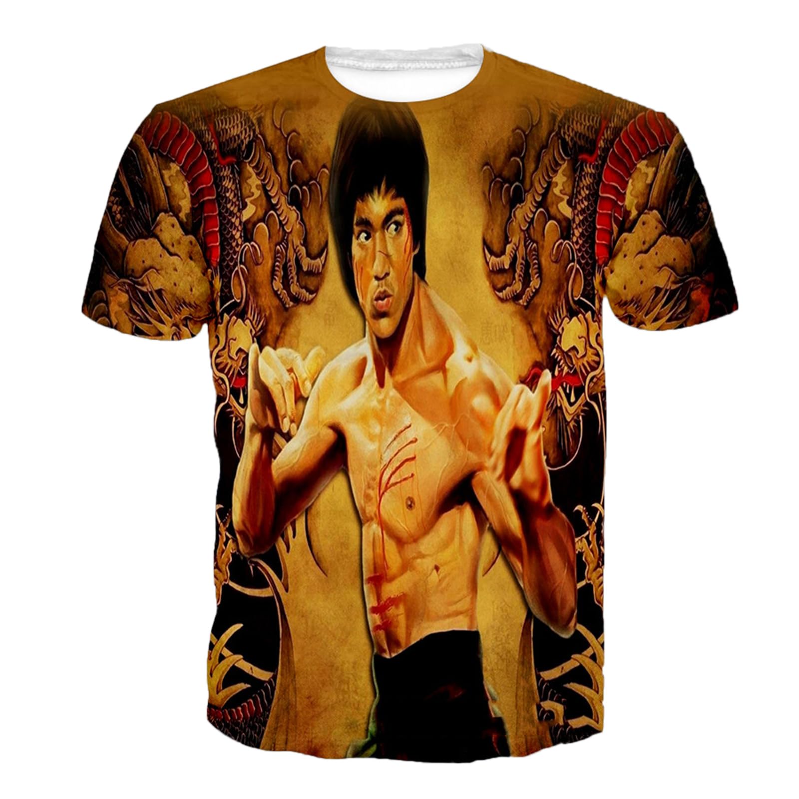 keepmore Li Xiaolong Dragon T Shirt for Men Li Xiaolong Dragon Kung Fu Martial Art 3D Printed Round Neck Short Sleeve T-Shirt Casual Pullover Tops