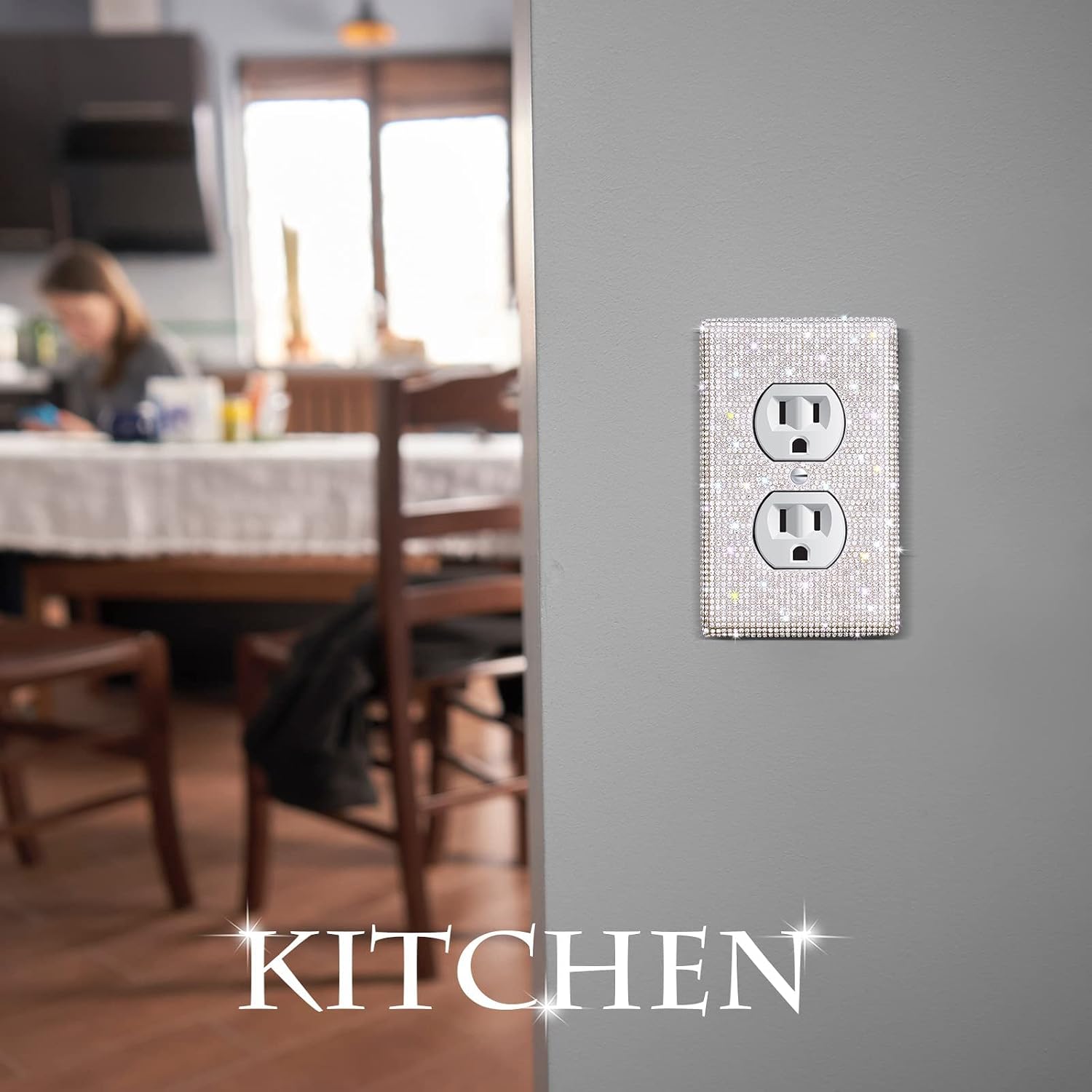 4 Pcs Shiny Rhinestones Wall Plate Light Switch Cover Outlet Covers Wall Plate Cover Light Switch Cover Decorative Bling Light Switch Cover for Home Ornaments (Silver)