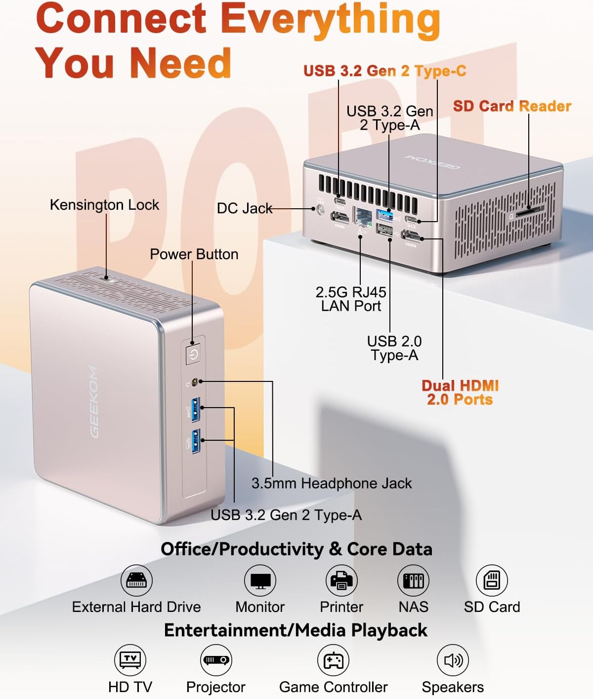 GEEKOM A5 2026 Mini PC, AMD Ryzen 7 5825U (Beats 3500U/4300U), 16GB High-Speed RAM, 512GB SSD, Mini Desktop Computer with Quad 8K Display, Wi-Fi 6, BT 5.2, Windows 11 Pro, Gaming, Graphic Design - Image 8