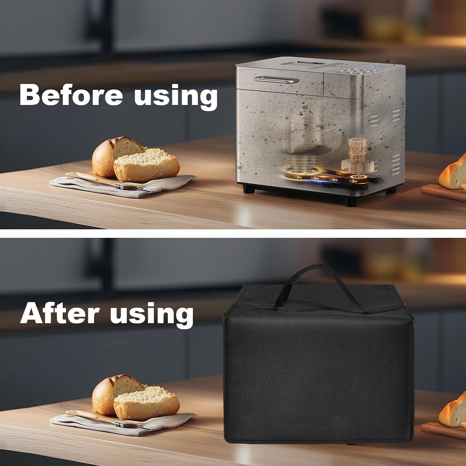 Bread Maker Cover Appliance Protector for OSIPOTO 2LB Bread Maker Machine,Waterproof Heat-resistant Nylon Protector Covers Case for Dough Makers/Dough Mixer,Countertop Storage Dust Cover (Black)