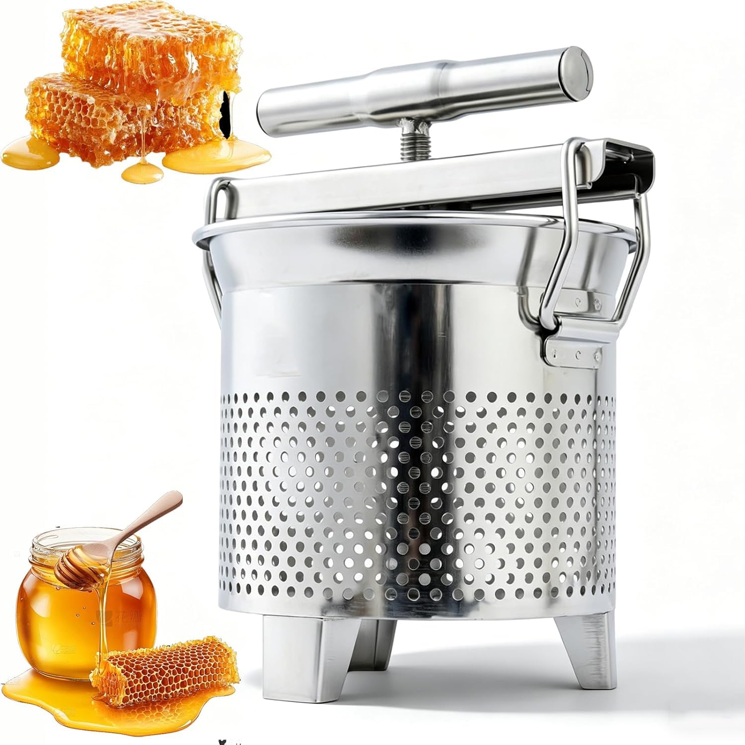 MiBoce Honey Press Extractor Wax Machine, 1.8l Manual Honey Press Extractor, Overall 304 Stainless Steel/openings All Around, Washable, For Veggies, Yogurt & Fat Separation, Beeswax, Fruit Wine
