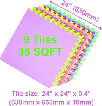 POCO DIVO 36-SQFT Giant Play Mat 9-Tile Excise Mat Easy Setup Solid EVA Foam Mat Multi-Color Interlocking Floor with 18-Border