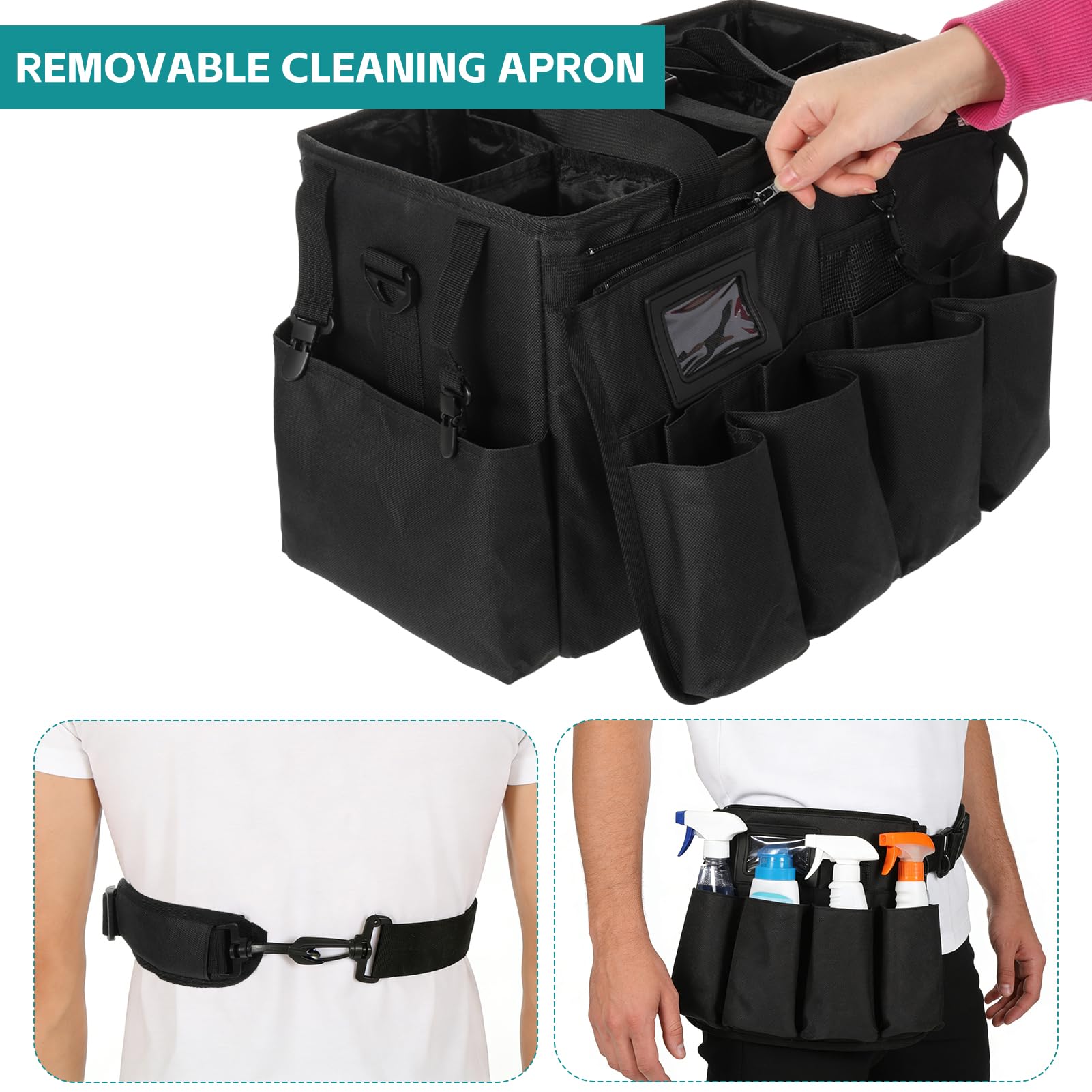 Tragbare Reinigungstasche,Große Putztasche,Reinigungsmittel Organizer mit Griff,Putzmittel Aufbewahrung Organizer Tasche für Reinigungskräfte,Schwarz Tragbar Abnehmbar 45x27x25cm