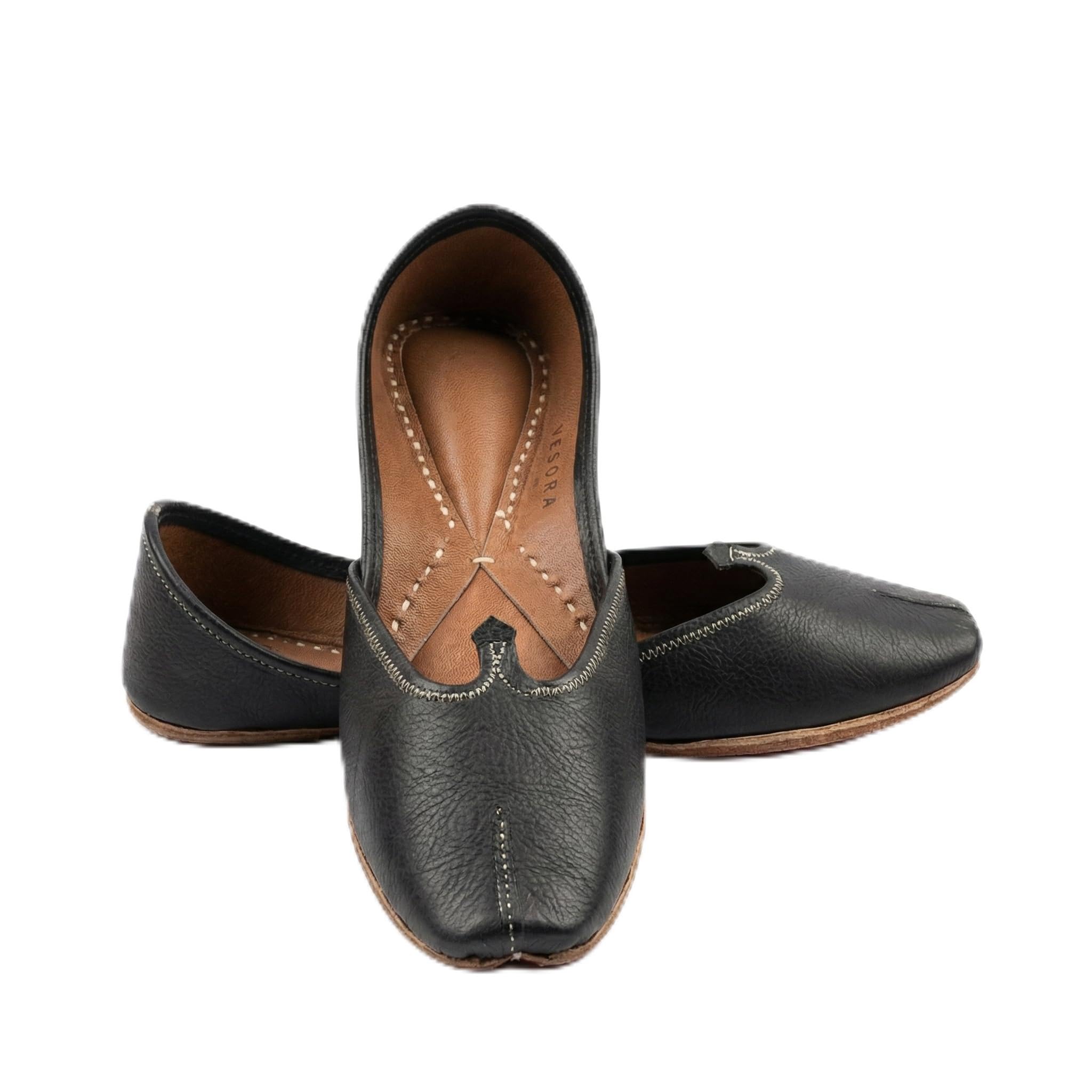 Nysa Black Leather Punjabi Jutti for Women | Minimalist Design with Subtle Cutout Detail | Model B2-image-6
