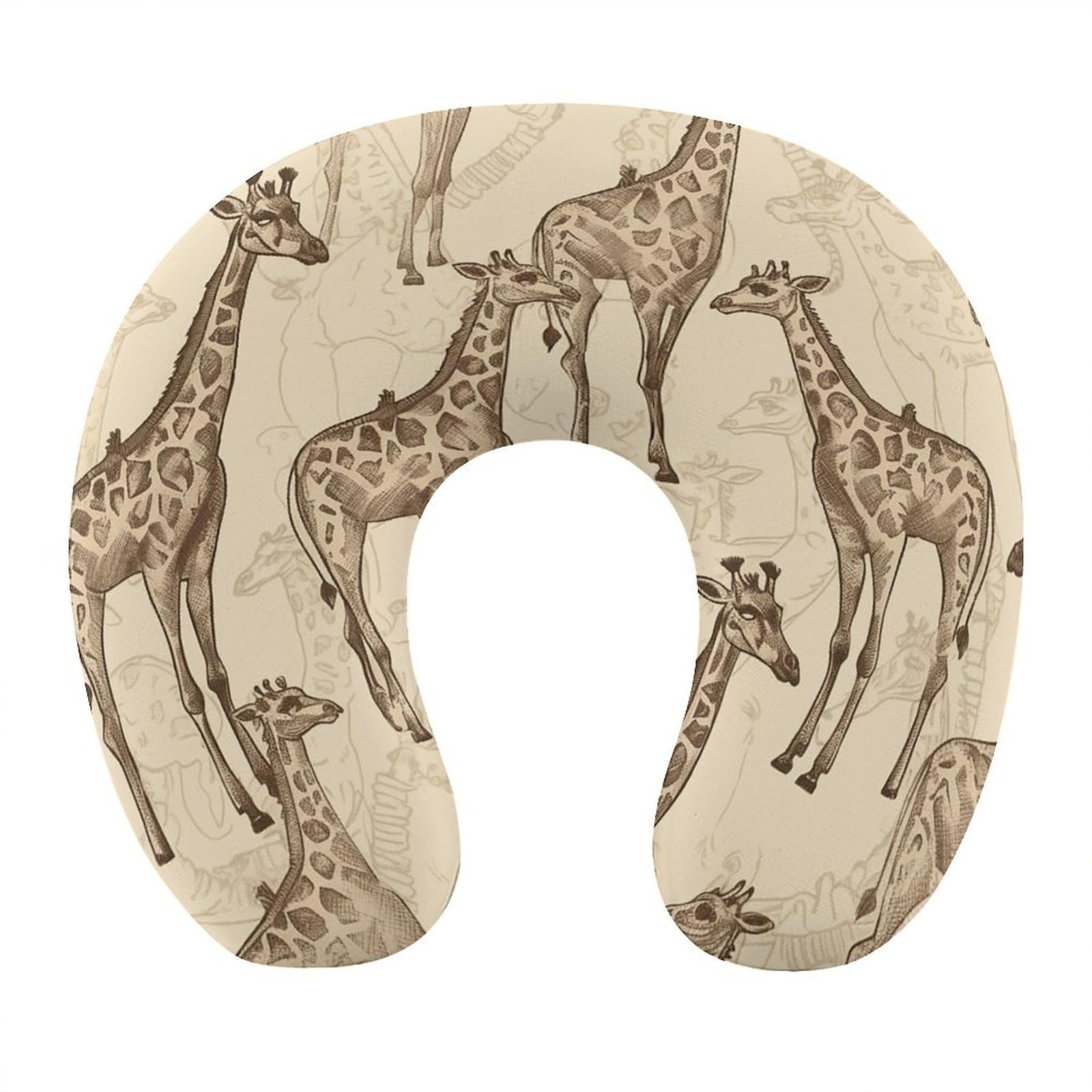 Btcowzrv Style Hand Drawn Giraffes U Shaped Neck Pillow Travel Pillows