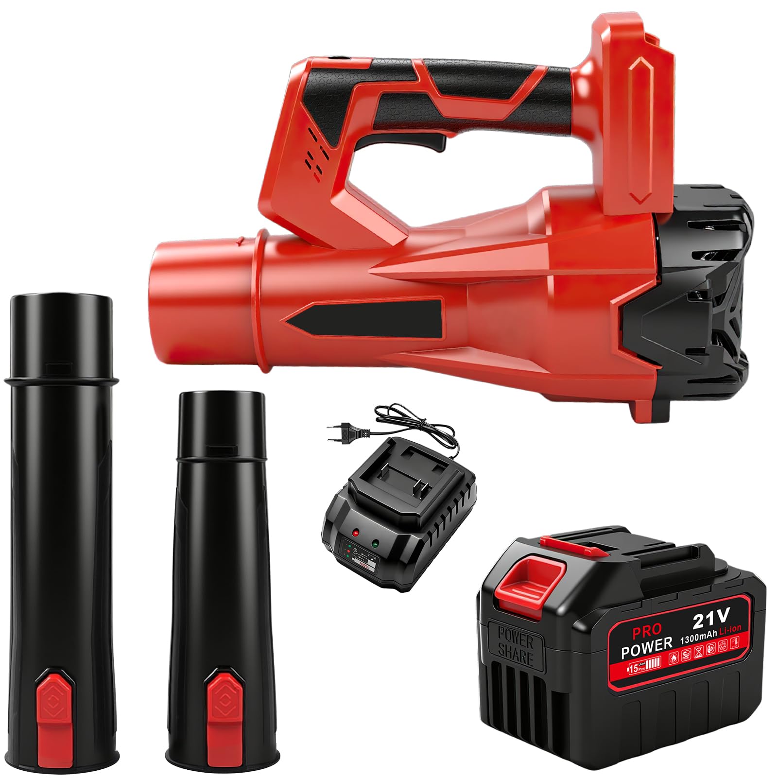 Soplador de Hojas Bateria 21V, Motor 6 Velocidades 21000RPM 200Km/h 500W, con Batería, Sopladora de Aire Jardín Alta Potencia para Hojas, Polvo y Nieve